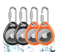 UNBREAKcable Support pour Apple AirTag (Lot de 4) - Coque TPU avec Mousqueton Verrouillage Rotatif en Acier Inoxydable 304, Anti-Perte, Étanche, Ajustement Parfait, Noir & Orange
