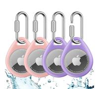 UNBREAKcable Support pour Apple AirTag (Lot de 4) - Coque TPU avec Mousqueton Verrouillage Rotatif en Acier Inoxydable 304, Anti-Perte, Étanche, Ajustement Parfait, Violet & Rose