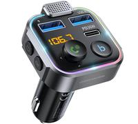 UNBREAKcable Transmetteur FM Bluetooth 5.0 pour Voiture, Chargeur Allume-Cigare QC 3.0 + PD 20 W Type-C, Lecteur USB Radio FM sans Fil avec Fonction Basses, Kit Mains Libres, Compatible Clés USB -Gris