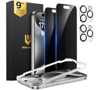 UNBREAKcable Verre Anti-Espion iPhone 15 Pro + Protecteur d'Objectif | Verre Trempé Doublement Renforcé 9H+ Qualité Militaire, Cadre de Pose, Anti-Espion 25°, Anti-Traces, 2+2, 6,1 pouces