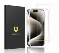 UNBREAKcable Verre Trempé pour iPhone 15 Pro [Pack de 3], HD Transparent Film Protection Écran, Cadre d'installation facile, Sans Bulles, Ultra Résistant Dureté 9H Glass