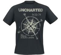 Uncharted Compass Sign Homme T-Shirt Manches Courtes Noir L 100% Coton Regular/Coupe Standard