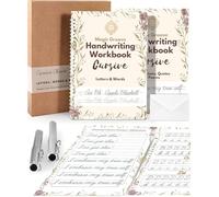 UNCLE EJ Kit de cahier d'écriture cursive rainurée - Grand cahier d'exercices cursifs pour enfants de 8 à 12 ans et adultes, pratique d'écriture magique réutilisable rainurée, lettres, mots et poésie,