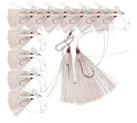 Uncle Mo's Tackle - Lot de 10 leurres Hey Now Killer Hi-Lo Rig - Teaser en Mylar blanc pour eau salée - BKK Noir Taille 3/0 Crochet pieuvre - 13,6 kg Mono robuste 0,6 m de long - Boutons-pression