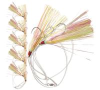 Uncle Mo's Tackle - Lot de 5 flotteurs Fluke Flounder Hey Now Killer Hi-Lo Rig - Charteuse Mylar Teaser pour eau salée - BKK Noir Taille 3/0 Crochet pieuvre - 13,6 kg Mono robuste 0,6 m de long