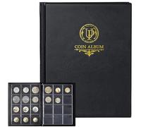 Uncle Paul Album de pièces de Monnaie 120 Pochettes - Livre de Collection de pièces de Monnaie avec 10 Pages, Support de Grille 45 x 43 mm pour Livres, Pence, Cents, Dollars, Nickel (Noir) CS48120BK