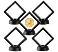 Uncle Paul Pièce de Monnaie Flottante Stand de Monnaie de Monnaie de Monnaie Kit Cadre en PVC/Membrane d'affichage en polyéthylène., Noir avec Base Ronde (Lot de 5)., 7 x 7 x 2 CM(2.75x2.75x0.75 in)