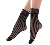 UncleS 1 Paire De Chaussettes En Résille Noire À La Mode Avec Garniture Dentelle À Motifs Géométriques Ajourés Courtes Pour Femmes Cheville Résille