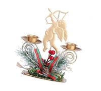 UncleS Bougeoir de Noël en métal doré Festival 2 piliers Bâton de bougie avec baies Bowknot et noix de pin pour décorations de vacances bougeoirs en métal