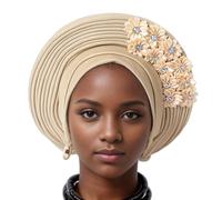 UncleS Chapeau turban africain pour femmes Mode Turban Headwap avec patch floral mariage ethnique Bonnet multicouche Chapeau de soleil élégant, Or clair., taille unique