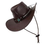 UncleS Chapeau Western Chapeau Large Urmed Fedoras Cadeau pour petit ami Ulcère Voyage Rencontre en Plein Air Chapeaux de Cowboy pour Femmes Enfants Hommes Occidentaux Garçons Noir Foncé, Marron/rouge