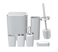 UncleS Ensemble complet de 6 pièces pour salle de bain avec porte-brosse à dents Distributeur de savon liquide pour les mains Tasse Poubelle Peut Ensemble d'organisation de salle de bain moderne