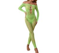 UncleS Femmes Résille Motif Animal Combinaison Long Sommeil Épaule Apparence À travers Collants Barboteuse Raves Tenues Voir À travers Combinaison Mesh, Fruit Green, taille unique