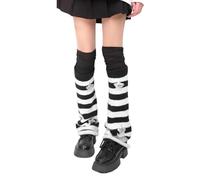 UncleS Jambières punk esthétiques en forme d'étoile tricotées avec chaussettes hautes au dessus des genoux pour tenue élégante pour femme - Jambières à la mode, Rayures noires et blanches, taille
