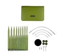 UncleS Lot de 10 paires d'aiguilles à tricoter circulaires en aluminium avec étui en cuir 2 mm - 5 0 mm - Ensemble circulaire interchangeable - Rond court