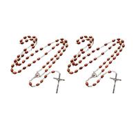 UncleS Lot de 2 colliers chapelet catholique avec pendentif en forme de croix et perles en bois pour baptêmes et cérémonies, taille unique, Comme décrit, Comme décrit.
