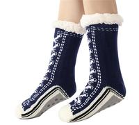 UncleS Motif de chaussures à lacets Pantoufles Chaussettes pour femmes Hiver Thermique Flou Polaire intérieure Semelles antidérapantes Doublure polaire Chaussettes thermiques, bleu marine, taille