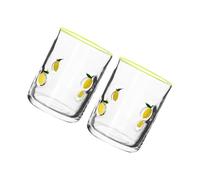 UncleS Paire De Verres À Jus Vintage À Imprimé Citron Verrerie Robuste avec Une Capacité 14 Oz Idéale pour Les Cocktails Décors d'eau Tasses en Verre Citron Vintage