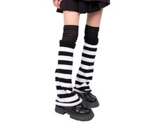 UncleS Style punk Japonais Vintage Rayé Jambières et Cuisse Chaussettes Hautes Ensemble pour Femmes Adolescents Streetwear Rayures Jambières, Rayures noires et blanches, taille unique