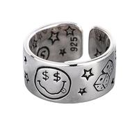UncleS Style rétro Étoile et visage souriant Taille réglable Anneaux d'ouverture faits à la main pour femmes Doigt Mode Bijoux tendance pour femmes, comme décrit