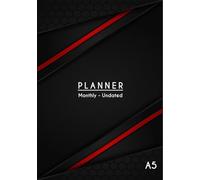 Undated Monthly Planner, 12 Months, Black Cover: Cream Paper, A5 Size, 5.83" x 8.27" (14.8 x 21 cm) | Soft Cover with Pages for Contacts, Password Logs and Notes