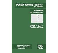 Undated Pocket Weekly Planner, 5x5 mm Grid Format, Olive Green Cover: Cream Paper | 52/53 Weeks for Entire Year | Two Pages per Week | Calendar ... 4 x 6 inches (10.16 x 15.24 cm) | 112 Pages