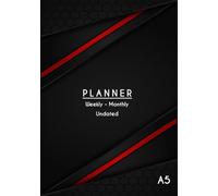 Undated Weekly & Monthly Planner, 12 Months, 53 Weeks Horizontal Memo Style, Black Cover: Cream Paper, A5 Size, 5.83" x 8.27" (14.8 x 21 cm) | Soft ... Pages for Contacts, Password Logs and Notes