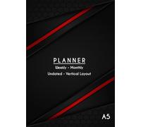 Undated Weekly & Monthly Planner, 12 Months, 53 Weeks Vertical Layout - 6 AM to 10 PM, Black Cover: Cream Paper, DIN A5 Size, 5.83" x 8.27" (14.8 x 21 ... Pages for Contacts, Password Logs and Notes
