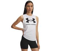 Under Armour Débardeur Logo Femmes, débardeur Femme Ultra-Doux pour l'entraînement et Le Fitness, Tank Top avec Logo, White/Black, LG