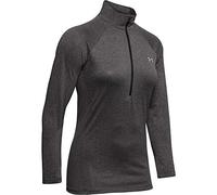 Under Armour Femme Pull Tech Solid avec Demi-fermeture Éclair T shirt, Carbone Chiné/Argenté Métallique (090), XL EU