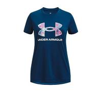 Under Armour Girls' Standard Tech Print Big Logo Short Sleeve Crew, (004) Black / / Rebel Pink, X-Small