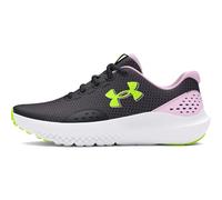 Under Armour UA GGS Surge 4 Chaussures de sport pour filles, bakets légères et respirantes, couleur noir/violet clair/jaune fluo