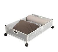 Under Bed Organizer - 60 x 40 x 16 cm Foldable Shoe Organizer Containers, Under Bed Storage Bins, Large Capacity Rolling Metal Drawer For Clothes, Blankets, Blanc, Consulte la descripción, Voir