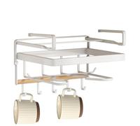 Under Counter Storage Organizer - 22×25×27cm Iron and Wood Cabinet Shelf, Kitchen Storage Rack | Hanging Under Cabinet Basket for Cups, Plates, Jars, Cleaning Supplies, Space Saving Counter