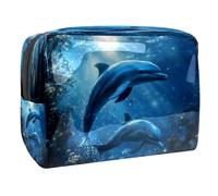 Under Dolphins Trousse à cosmétiques pour femme, trousse de toilette de voyage, grande pochette de maquillage en PVC pratique avec fermeture éclair, multicolore, 18.5x7.5x13cm/7.3x3x5.1in, Trousse de