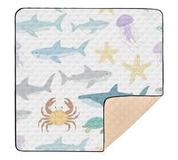 Under Ocean Grand tapis de jeu rembourré pour bébé Motif requin et crabe coloré Blanc 127 x 127 cm