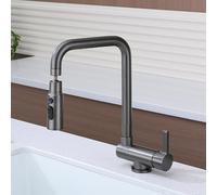 Under-the-Window Kitchen Faucet, Brass, Swivel, Single Hole, Single Handle, for Kitchen Sink, Brushed(Gris)