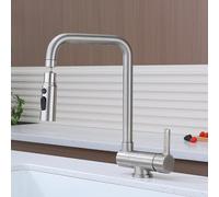 Under-the-Window Pull-Down Kitchen Faucet, Single-Handle, 360° Swivel, Single Hole, Gray Brass(Brushed)
