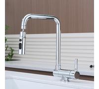 Under-the-Window Pull-Down Kitchen Faucet, Single-Handle, 360° Swivel, Single Hole, Gray Brass(Chrome Plated)