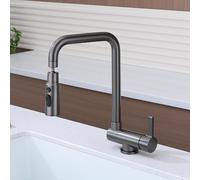 Under-the-Window Pull-Down Kitchen Faucet, Single-Handle, 360° Swivel, Single Hole, Gray Brass(Gris)