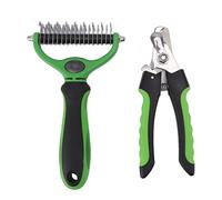 Undercoat Rake Double Sided Comb, Dog Cat Hair Shedding Brush with Nail Clipper, Stainless Steel Teeth for Haired Pets, Grooming Kit for Dogs Cats Rabbits with Ergonomic Handle