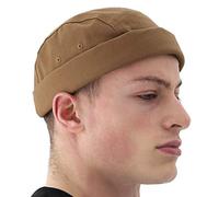 UNDERCONTROL Brimless Trawler Leon Harbour Camp Rolled Cuff Miki Cap Unisex Sailor Skull Outdoor Hat Fisherman Tactical Buckle No Visor Docker Beanie pour Hommes et Femmes Corée (Marron)