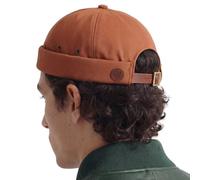 UNDERCONTROL Vintage Brimless Sailor Fisherman Leon Hat Roll Cuff Harbour No Visor Miki Skull Docker Leather Strap Beanie Cap pour Hommes et Femmes - Fabriqué en Corée - (Brick)