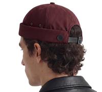 UNDERCONTROL Vintage Brimless Sailor Fisherman Leon Hat Roll Cuff Harbour No Visor Miki Skull Docker Leather Strap Beanie Cap pour Hommes et Femmes - Fabriqué en Corée - (vin)