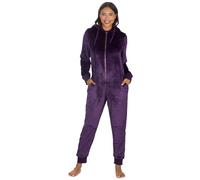 Undercover Grenouillère d'hiver pour femmes en polaire douce avec capuche tout-en-un à fermeture éclair - Pyjama une pièce pour nuit, violet, M-L