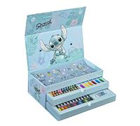 Undercover - Mallette de coloriage Stitch 44 pièces - Kit créatif pour enfants avec 3 compartiments pleins de plaisir à colorier - Crayons de couleur de cire poster autocollants - pour enfants à