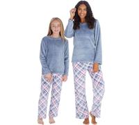 Undercover Pyjama en polaire super doux à manches longues pour femmes et filles, ensemble de pyjama assorti pour adultes et enfants, bleu/carreaux, M