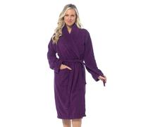 Undercover - Robe en tissu éponge 100 % coton pour femmes avec col châle ou capuche, lien à la taille, pour séchage et peignoir de bain, violet foncé, 44-46