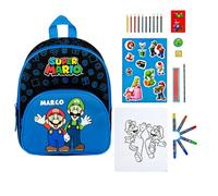 Undercover Sac à dos de maternelle Super Mario pour garçon - Personnalisable avec nom - Sac à dos pour enfant avec poche avant - 2 compartiments 25 x 31 x 10 cm, Set 1 - Super Mario bleu roi, Enfant