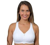 Undercover Soutien-gorge de sport pour femme avec fermeture éclair sur le devant, sans armature, non rembourré, bonnets D-J, blanc, 115C
